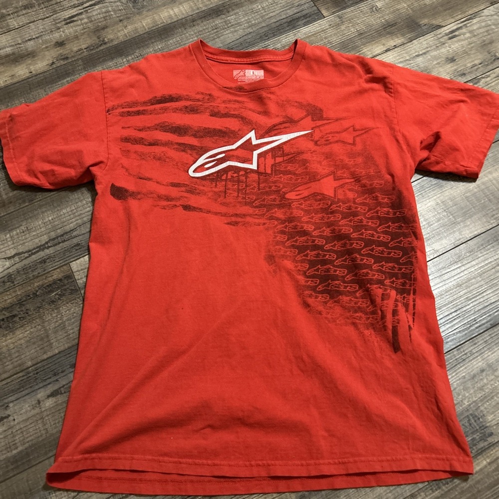 Vintage Alpinestars Men's Red Graphic T-Shirt Grunge 90s Y2K Size Large